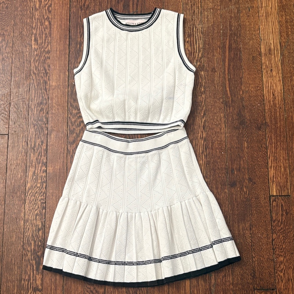Sleeveless White & Black Tennis/ Golf Skirt Set